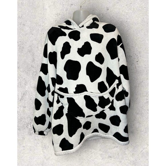 Handmade Cow Print Hoodie Blanket Sherpa Fleece Pullover Plus Size OSFM - Picture 1 of 4